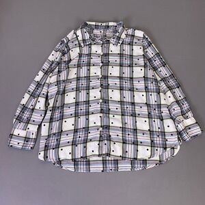 Denim & Co Flannel Shirt Women's XLP Plaid Polka Dot Button Shirt White Pastel**
